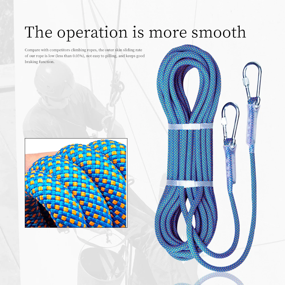 Creclean For Rappelling Fitness Rock Climbing Braided Ropes Outdoor Fire Escape Safety Rope With 2 Steel Hooks