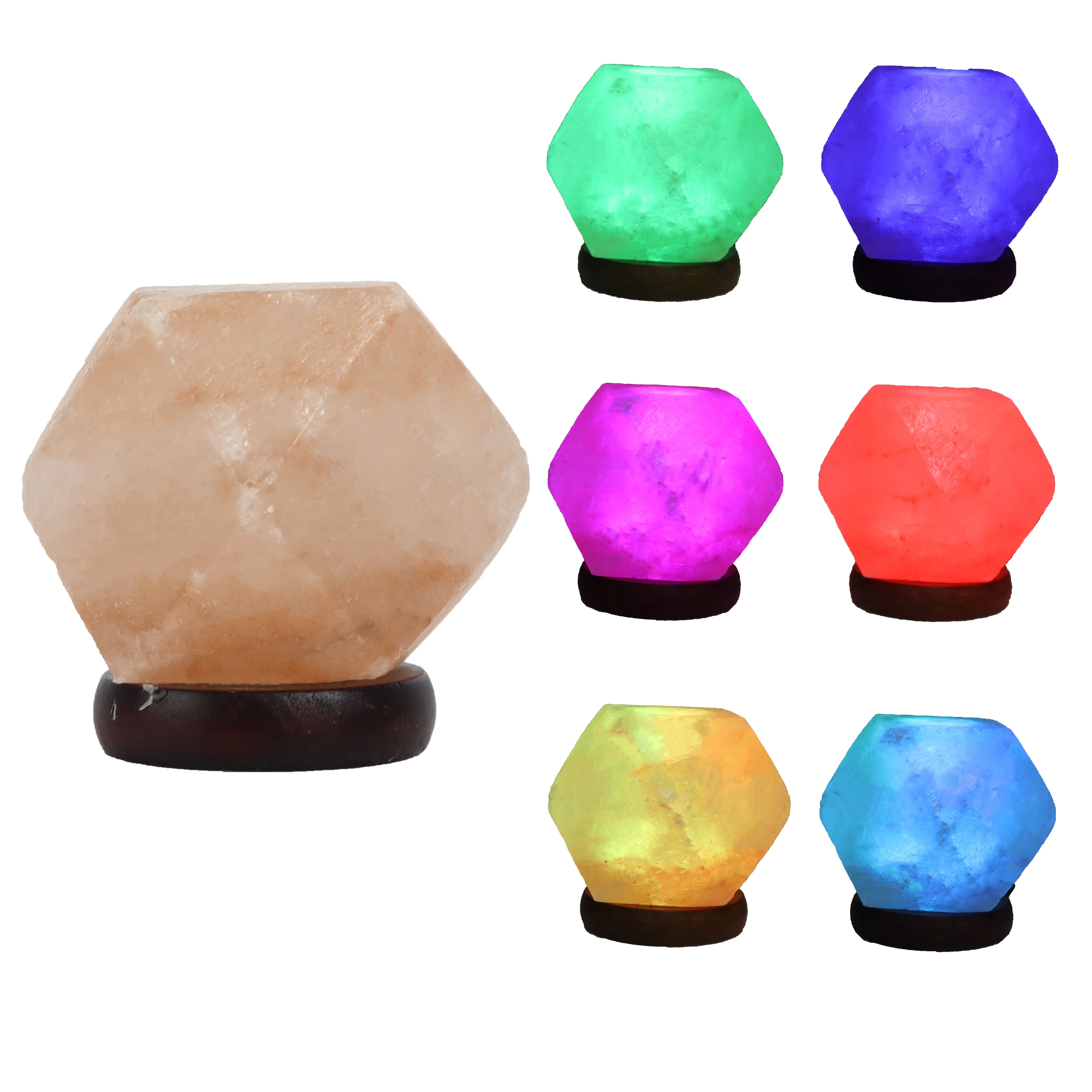Natural Crystal Crafts Colorful Multiple Shapes Table Lamp Pink Pure Pakistan Rock Himalayan Salt Lamp USB With Wooden Base