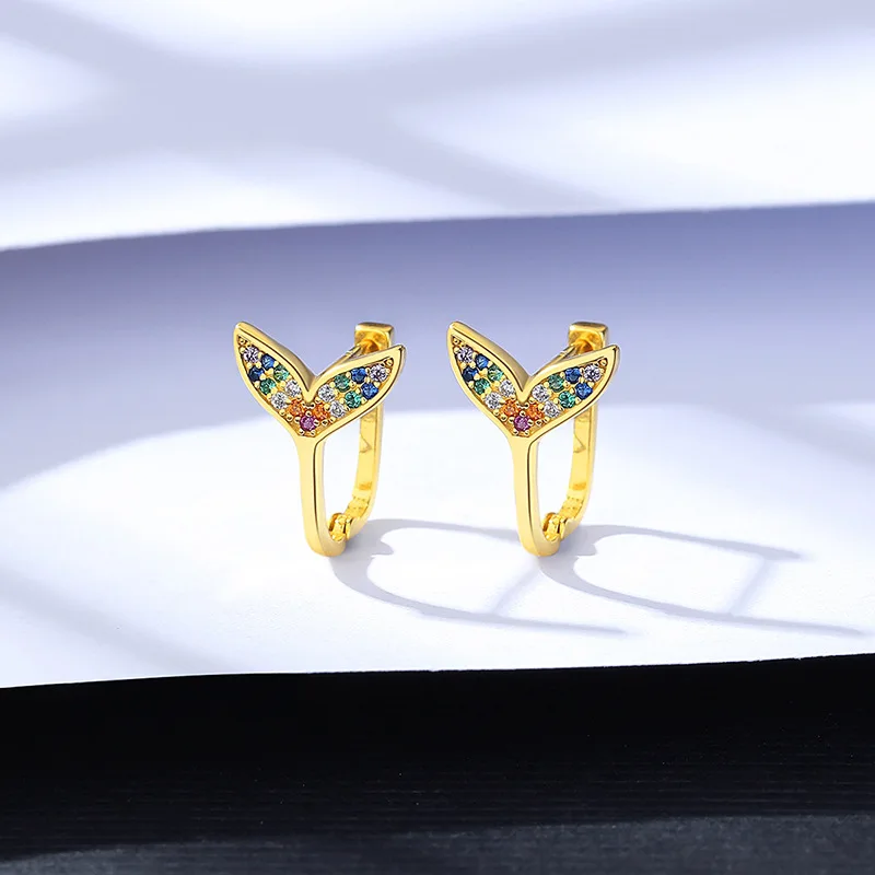 Daidan Zircon Earings Korea Small Dainty Mermaid Tail Colorful Hoop Sterling Silver Hoops Earrings