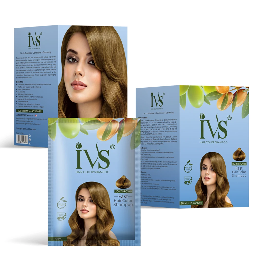 IVS OEM In Stock Daily Use Professional No Side Effect Without Ammonia Dark Brown Hair Color Shampoo 30ml Sachet Hair Color