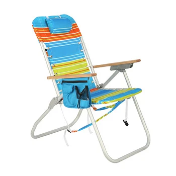 Outdoor Wooden Arm Lace-up Leisure Backpack Folding  Beach Chair with Insulated Cooler bag