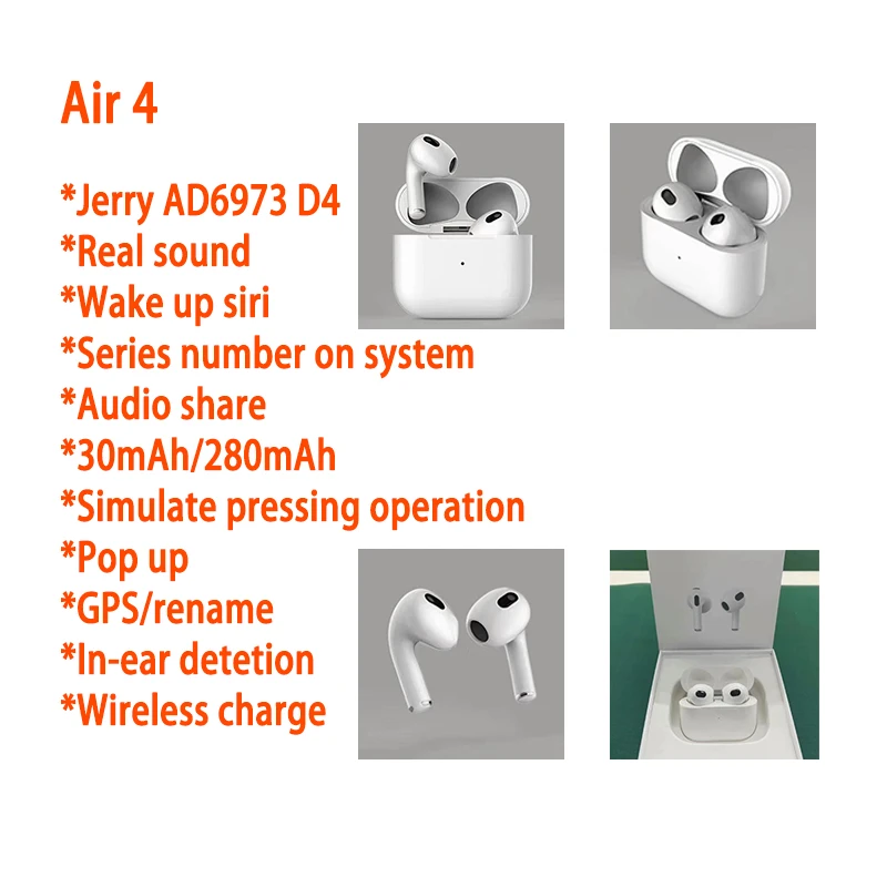 Air 4 i500 наушники-вкладыши TWS с новейшие воздуха 3th поколения переименовать GPS Джерри чип беспроводные наушники свободные руки i9000 tws air pro 3