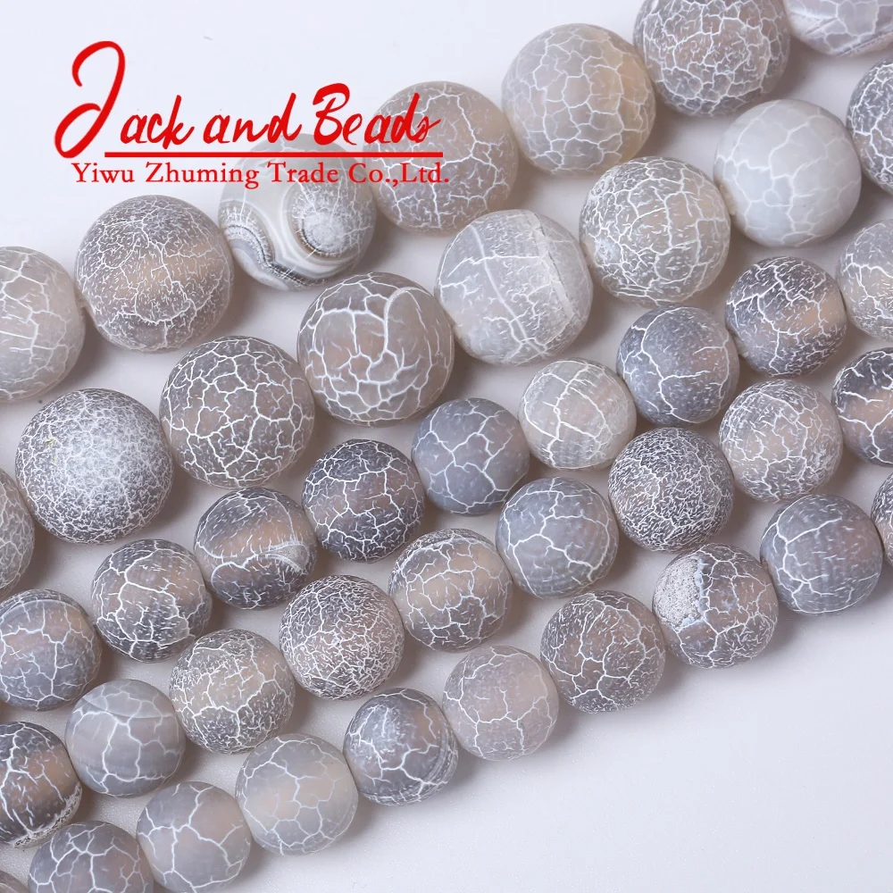 Natural Stone Gray Frost Cracked Agates Onyx Loose Beads for Jewelry Making