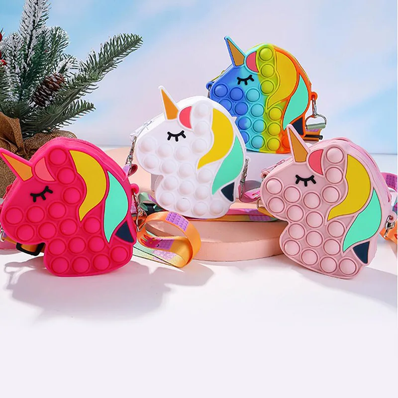 Wholesale Mini Cute Multi Colors Unicorn Silicone Gift Storage Fidget Toy Bags for Girls