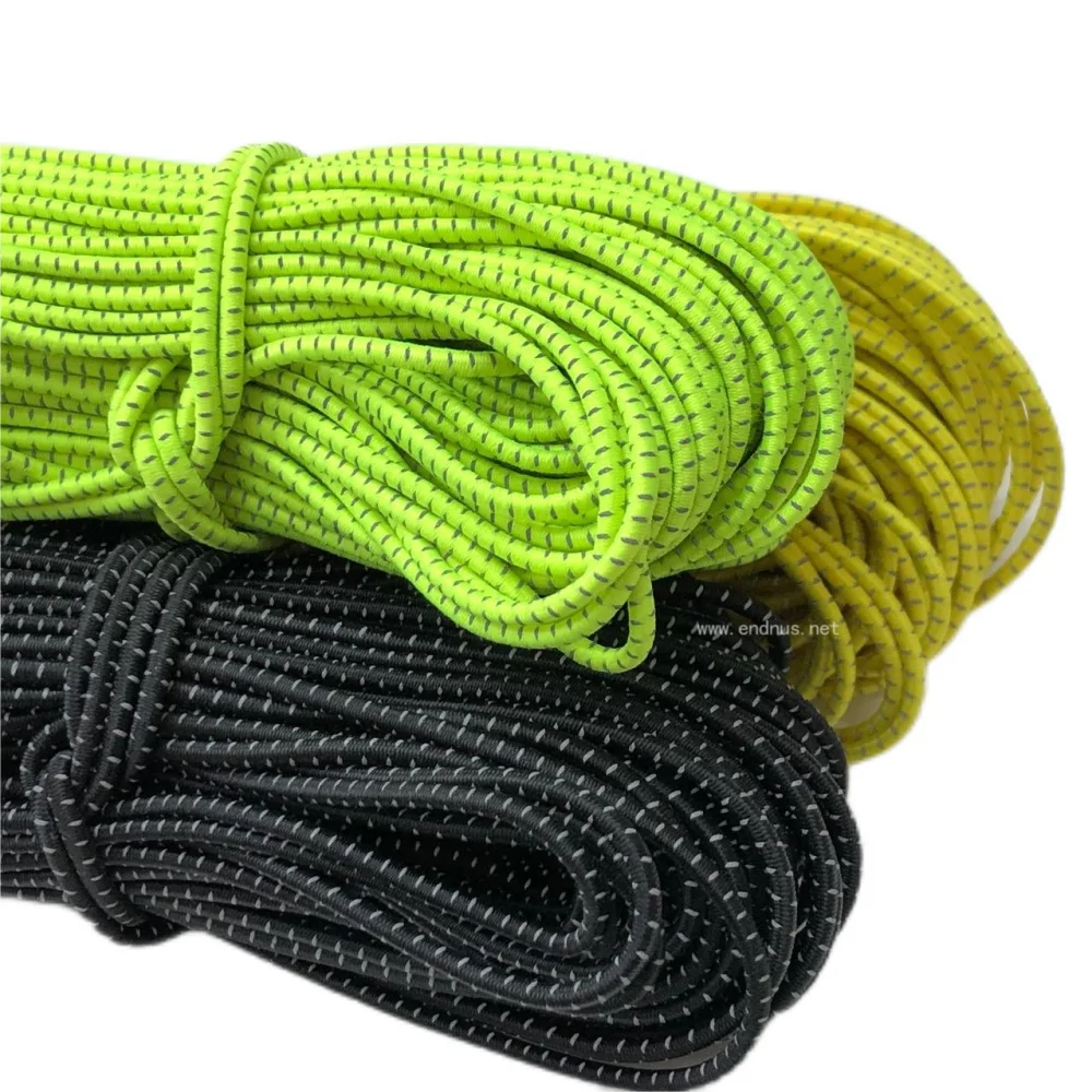 Multi Colors 100% Elongation Rubber Core Reflective Tracer Bungee Shock Cord