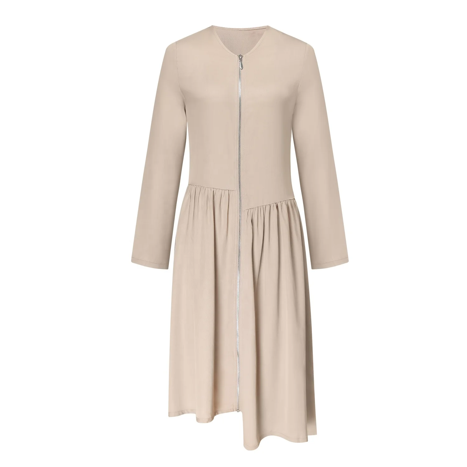 Cut and Sew Clothing Manufacturer Luxury Office Asymmetrical Plain Church Elegant Beautiful Zipper Dresses for Women 2024