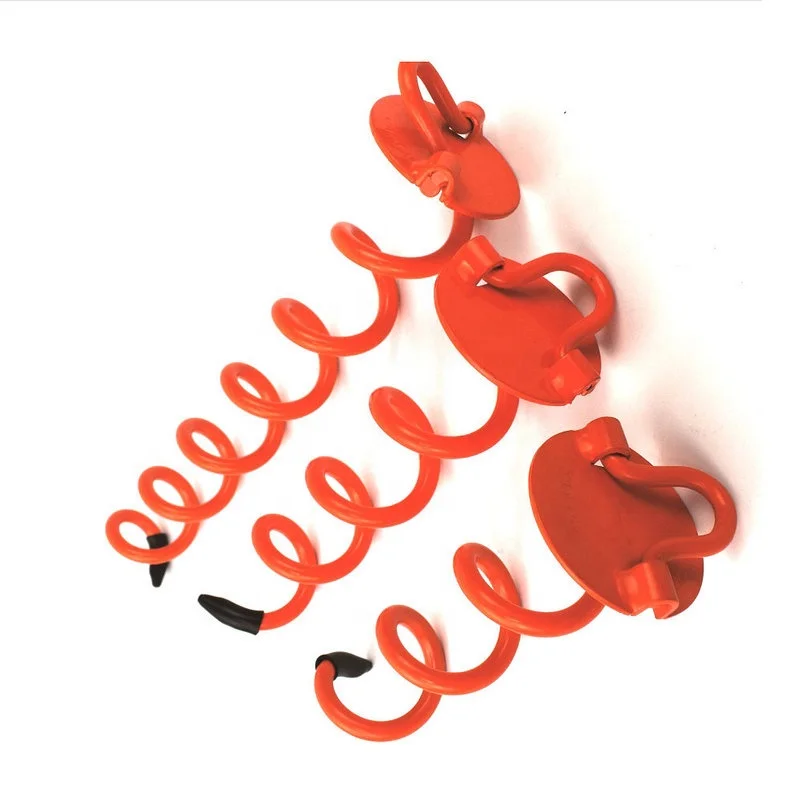Trampoline Anchor Stakes for Anchor Swings Set Down Screw In Ground Anchors Heavy Duty with Folding Ring  Orange Powder Coated