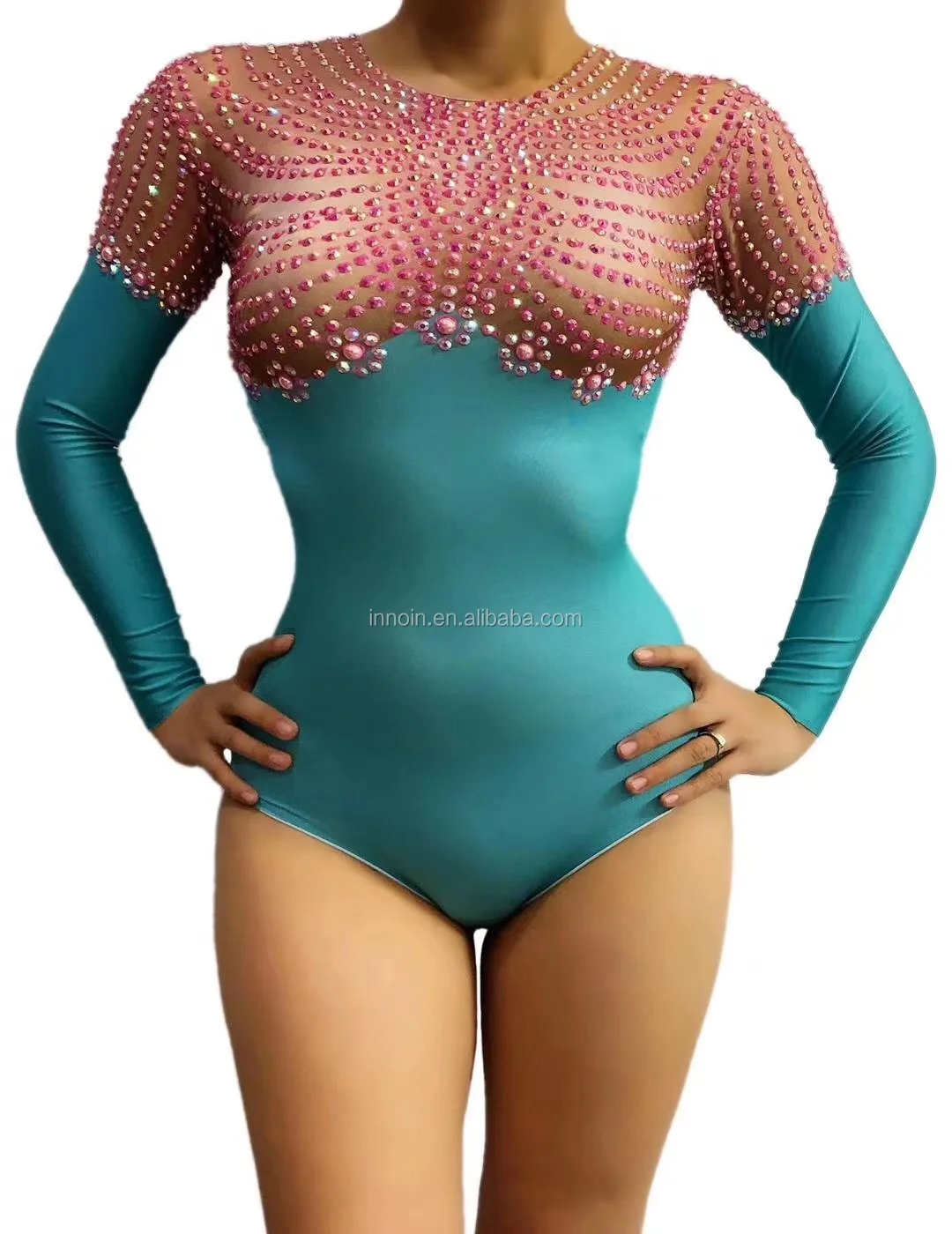 Adult Rhythmic Gymnastics Acrobatic Rhinestones Bodysuit Costume Cheering Team Pole Dance Tight Bar Nightclub Leotard Stage Wear