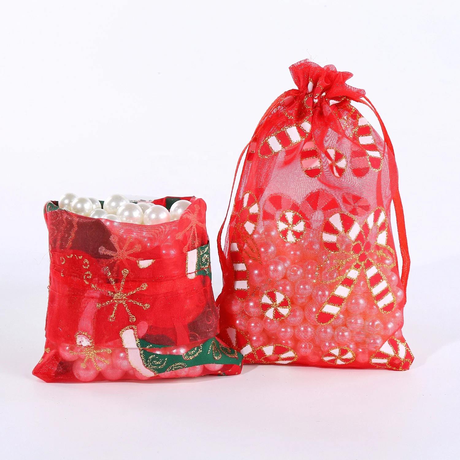 10*15cm New Year Party Organza Pouches Star Pattern Jewelry Candy Drawstring Pouches Christmas Organza Bags