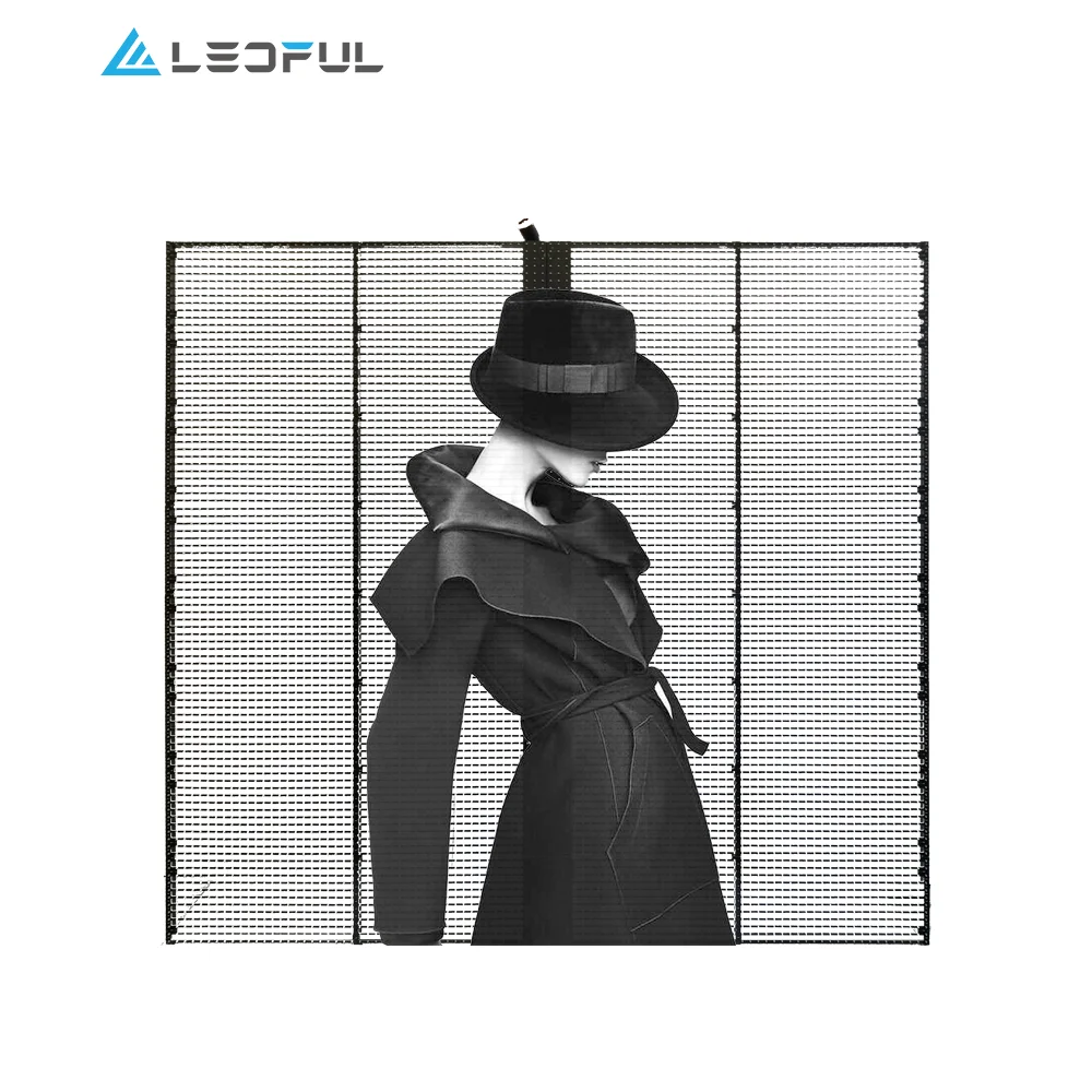 See through full color high brightness RGB P3.91 mesh grille large indoor transparent glass LED display panel screen