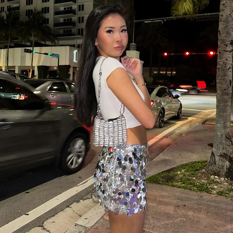 wholesale summer casual fashion mini short skirts high waist sequins skirt for women