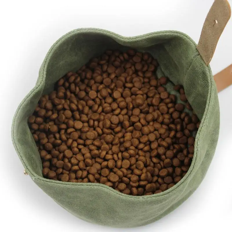 Waterproof Portable Collapsible Hanging Waxed Canvas Pet Dog Food Bowl Foldable Dogs Water Bowl for Travel Outdoor Walking