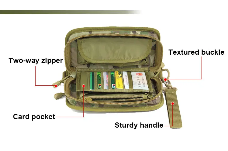 Outdoor Tactical Camouflage Clutch Bag 1000D DuPont Waterproof Clutter Storage Tote with casual coin wallet storage pouch