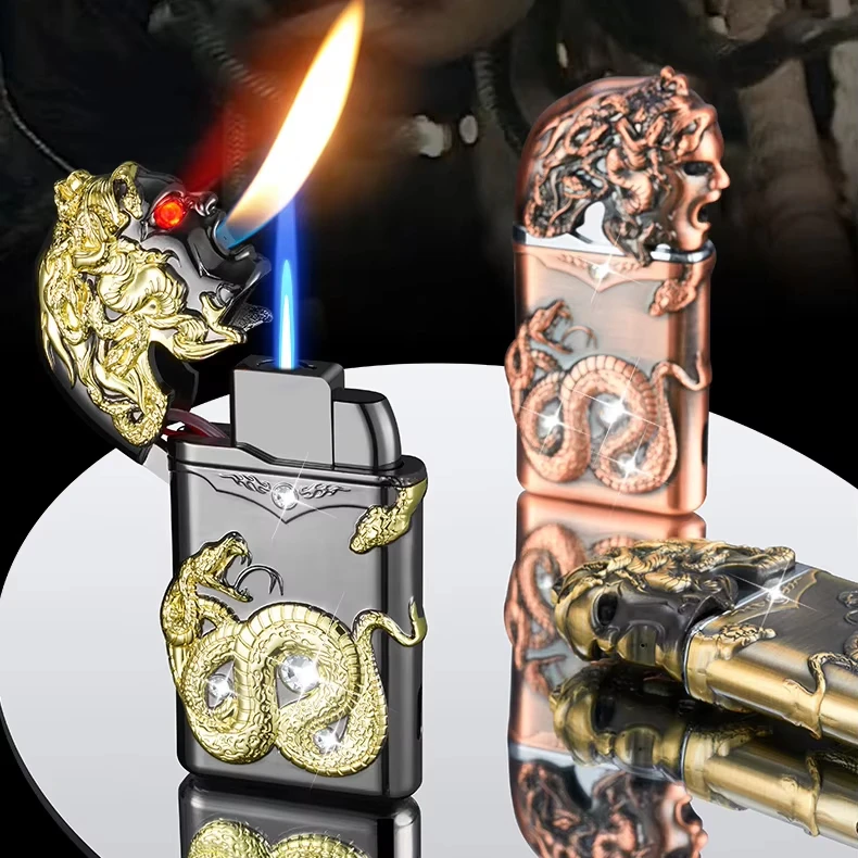 DEBANG torch lighter cool medusa design portable luxury cigarette Cigar Lighter with Dual Flame