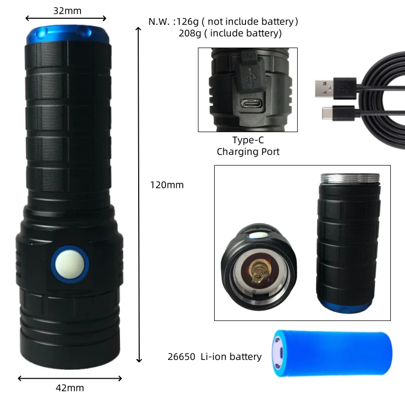 NEW 15W high power small size Rechargeable LED 365nm UV Flashlight with Black Filter waterproof uv-flashlight Resin Curing