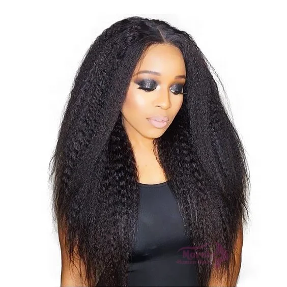 
Black women classic style Moreinhair 100% virgin human kinky straight full lace human hair wig by dropshipping factory price 
