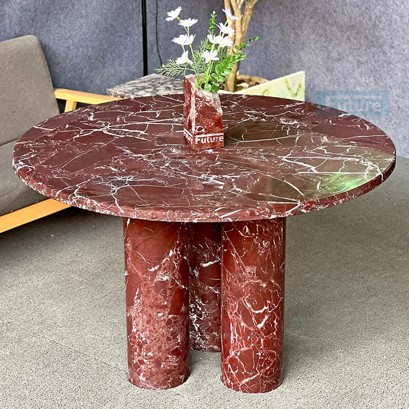 Modern Italian Style Living Room Furniture Round Coffee Table Roso Lepanto Marble Marble Coffee Table Dining Table