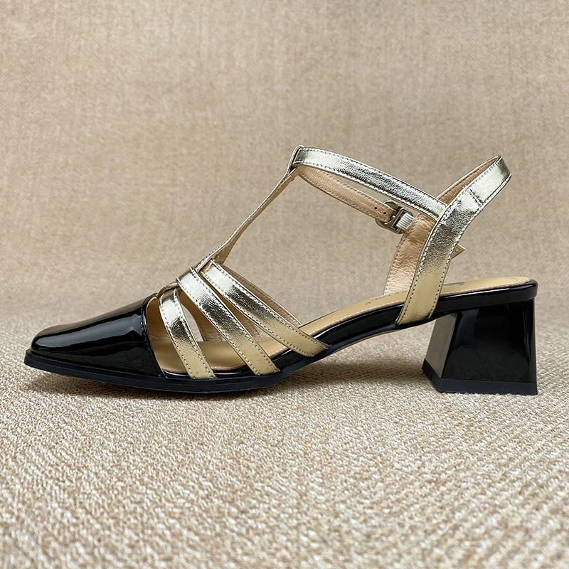 Universe P121 Patent Sheepskin SquareToe New Arrivals Ladies Sandals Factory Handmade Genuine Leather Sandals Women