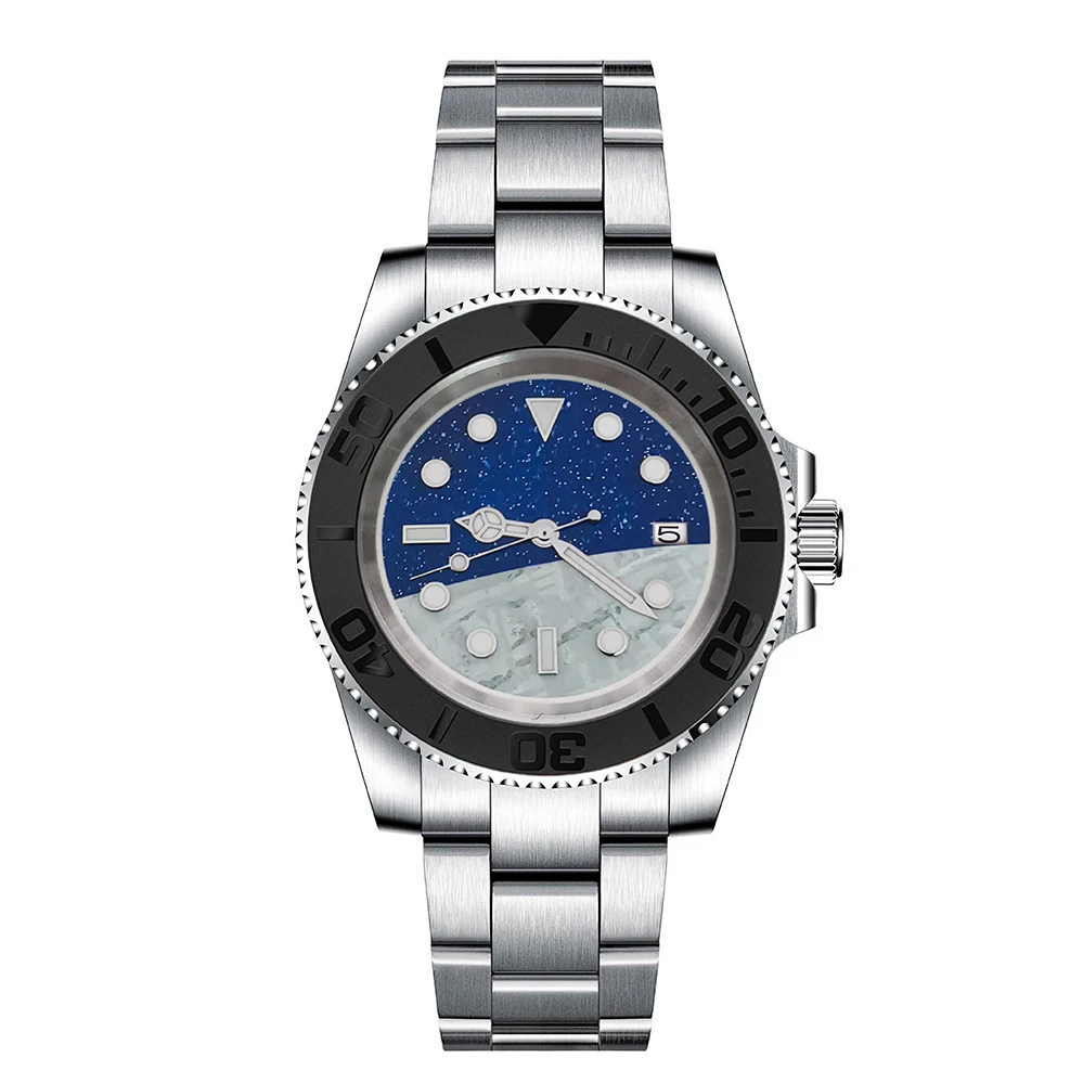 odified mechanical watch 40mm fine steel case sapphire glass+sand band star and moon dial with NH35 movement mechanical watch