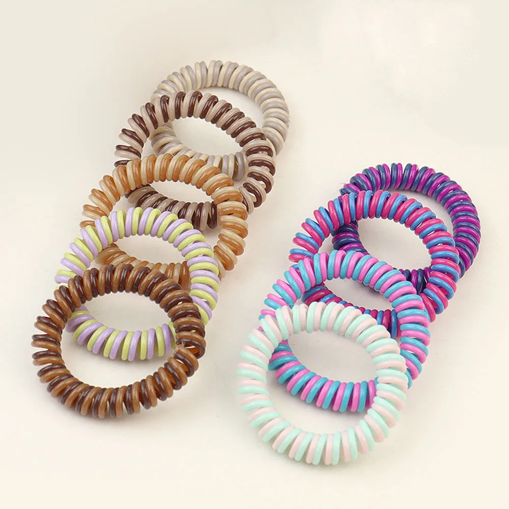Colored telephone cable hair loop headwear dual color seamless bracelet spiral hair tie rubber band elastic hair tie