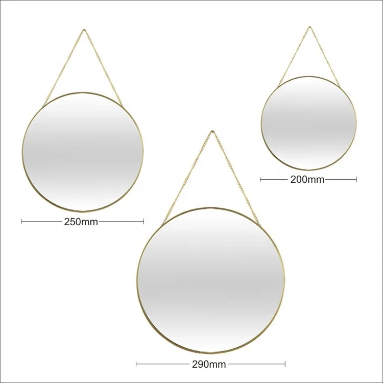 hot sale simple design modern round mirror gold decorative wall mirrors with chain for living room