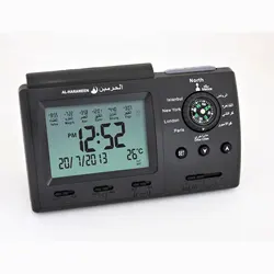 Muslim Azan Table Clock with Adhan Alarm Clock for All Cities Islamic Azan Time for Prayer Clock Qiblah Direction Temp Calendar
