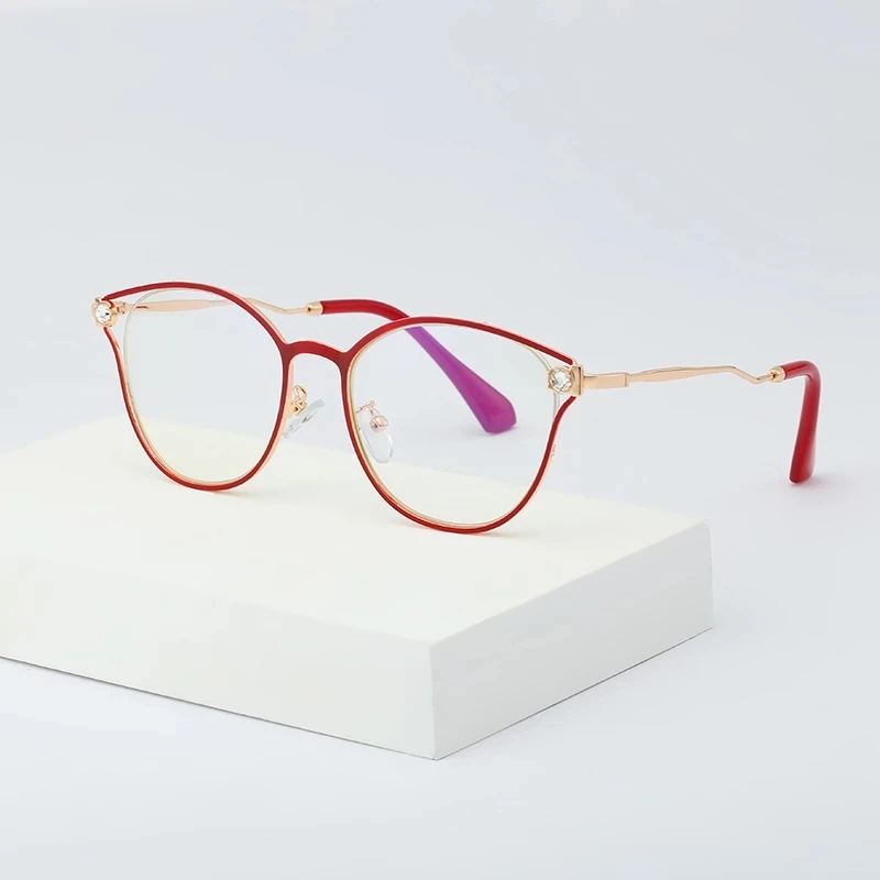 Cat Eye Anti Blue Light Glasses Women's Computer Eyeglasses Frame for Women Fake Diamond Round Prescription Eyewear
