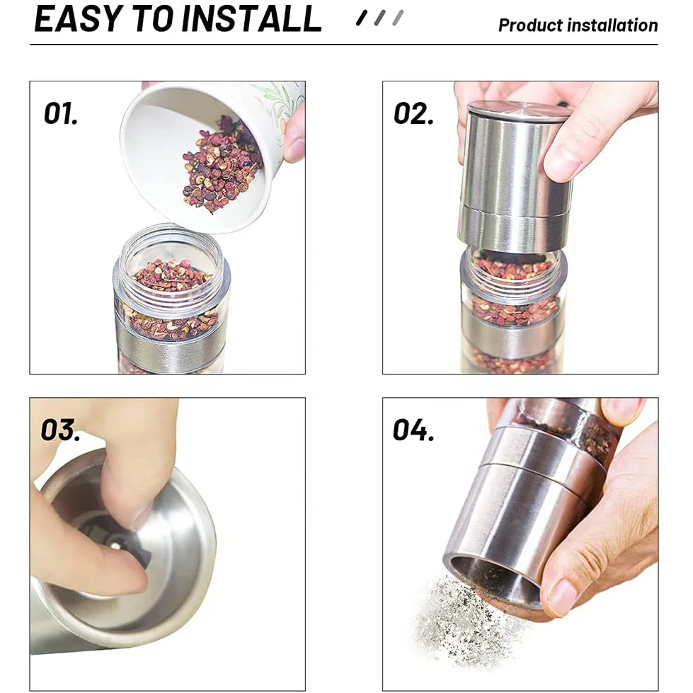 Detachable 4 in 1 Adjustable Stainless Steel Spice Grinder With Adjustable Ceramic Coarseness