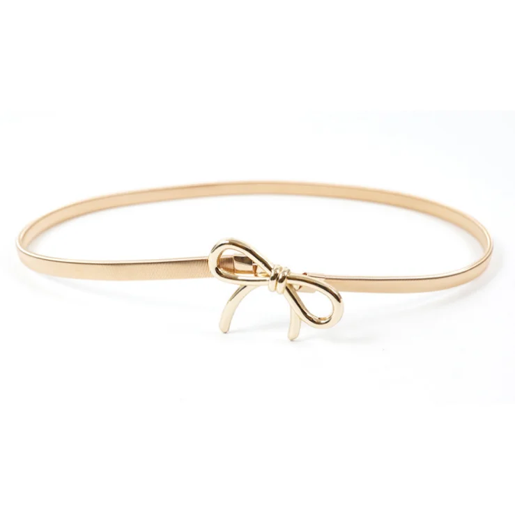 Slimming Gold Elastic Metal Chain Waist Belt With Bowknot Buckle