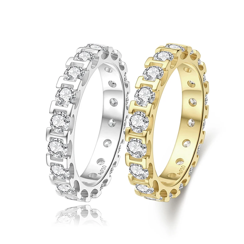 18K Real Gold Round Brilliant Eternity Band 3mm DEF VS Lab Diamond Iced Out Engagement Ring Wedding Band for Couple
