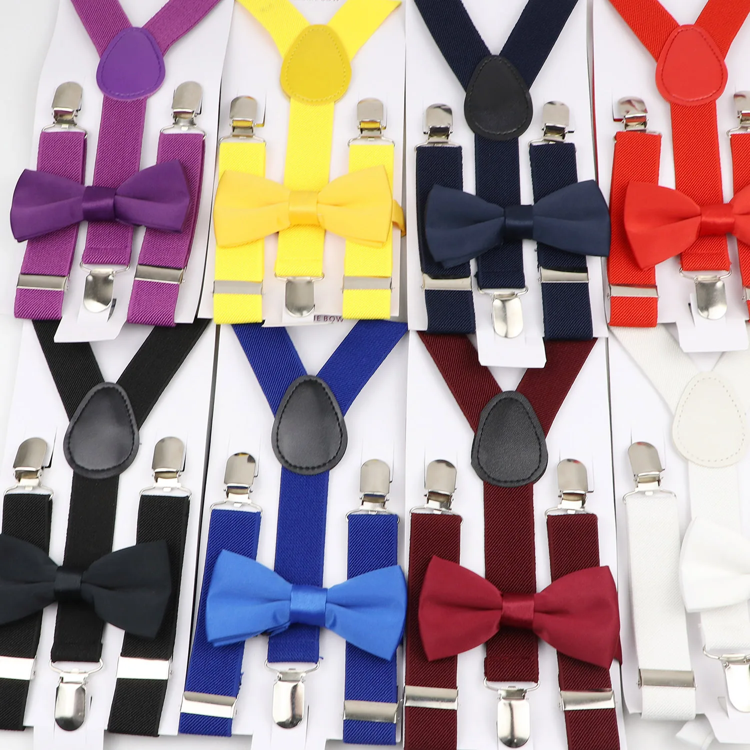 Custom Soild Color Children Belt Bowtie Set Baby Boys Girls Suspenders Clip-on Y-Back Braces Bow Tie Elastic Kids Adjustable