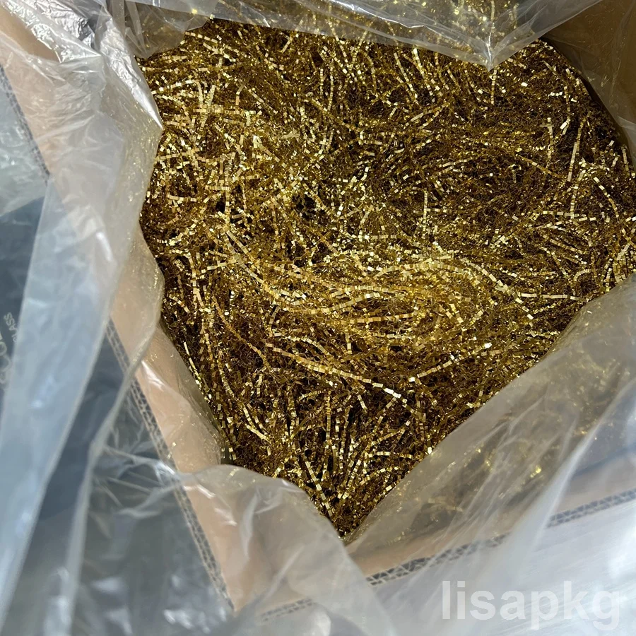 Glossy Shiny Wave Type Gold Paper Raffia Gift Box Filler Glitter Gold foil Shredded Paper for gifts makeup beauty boutique