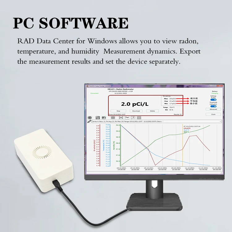 Radex 107+ at home airthings radon detector pCi/L With the software  rechargeable  radon detector