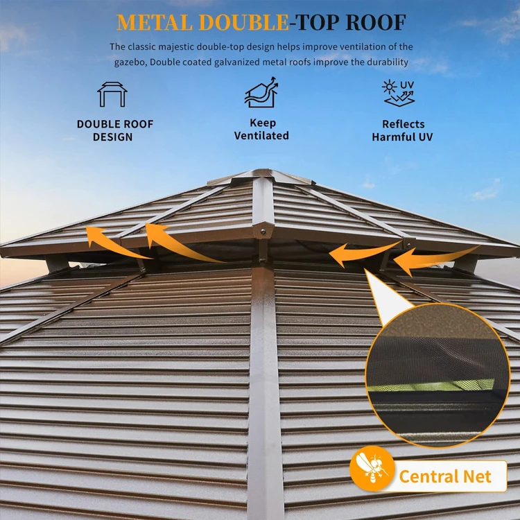 HOMFUL Double Roof Luxury Outdoor Gazebo Tent Pergola Aluminum Gazebo Canopy for Patio Garden Party