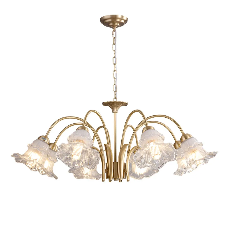 All Copper Chandelier American Elegant Dining Room Bedroom LED Pendant Light