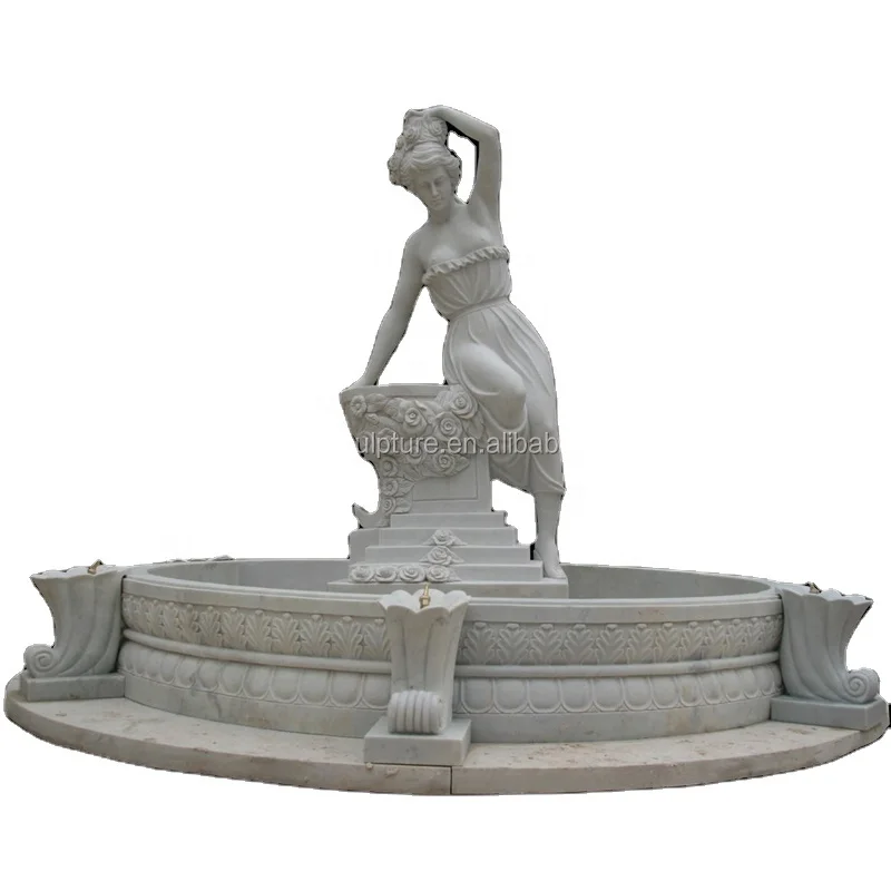 Customized outdoor garden hand carved Stone female white marble water fountain