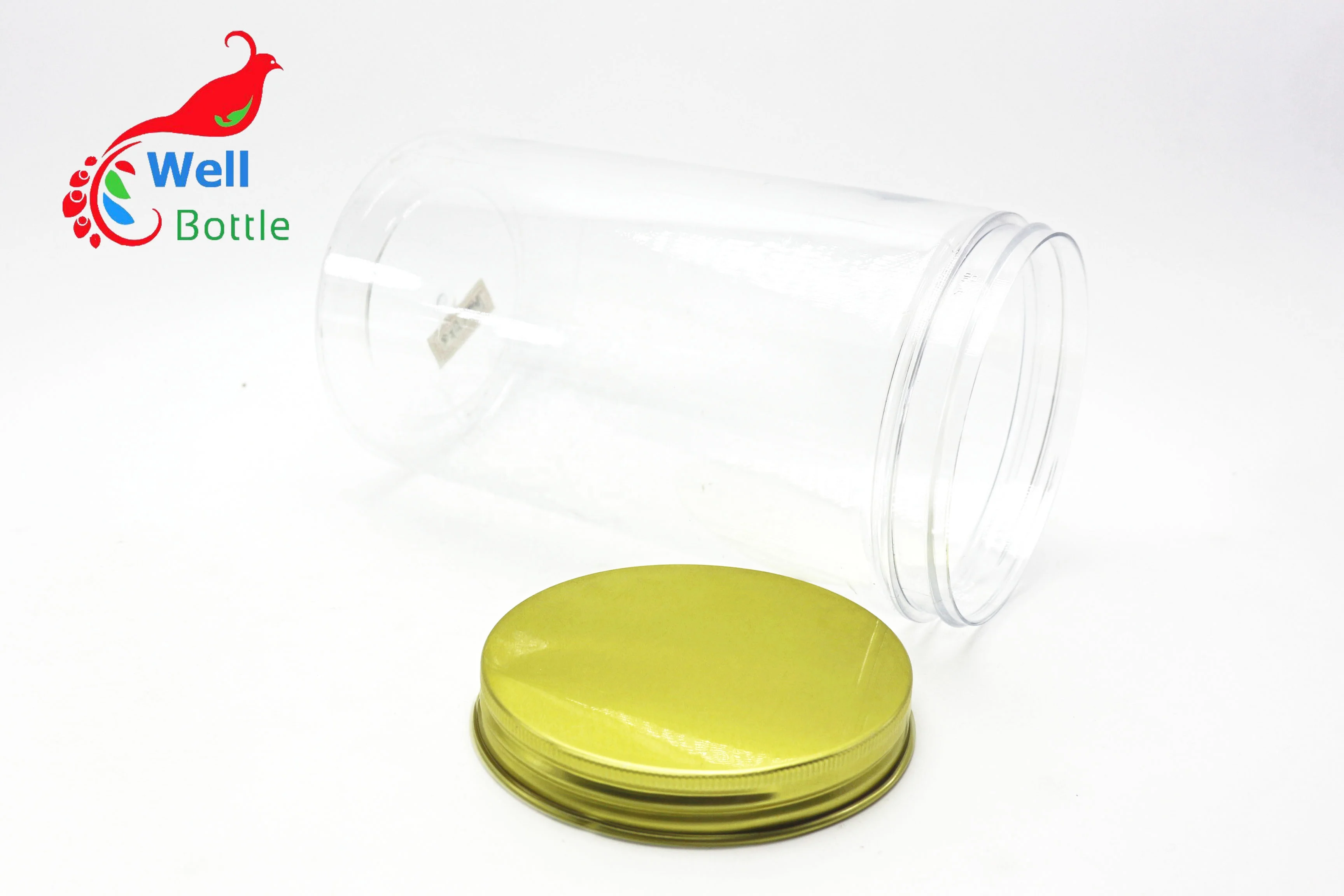 Оптовая продажа, пустая прозрачная пластиковая банка для домашних животных 200 г или 7 унций с алюминиевой крышкой PL-201K