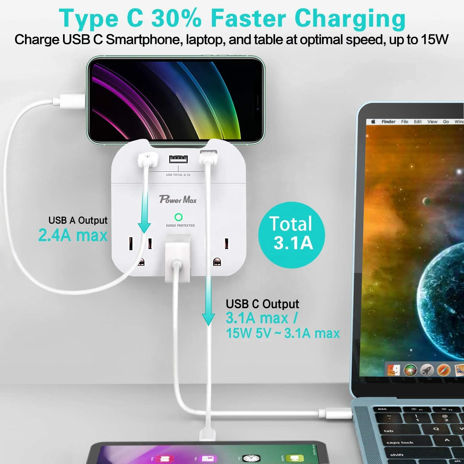 Японский US 3 розетки настенный стабилизатор напряжения 490 Joules с 1 а USB-портами для зарядки USB-порта и держатель