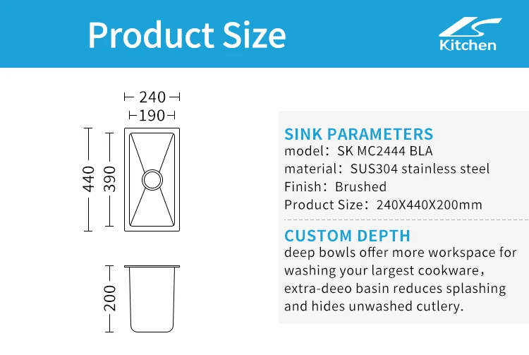 SK MC 2444BLA Small mini hand-made stainless steel sink under the stage