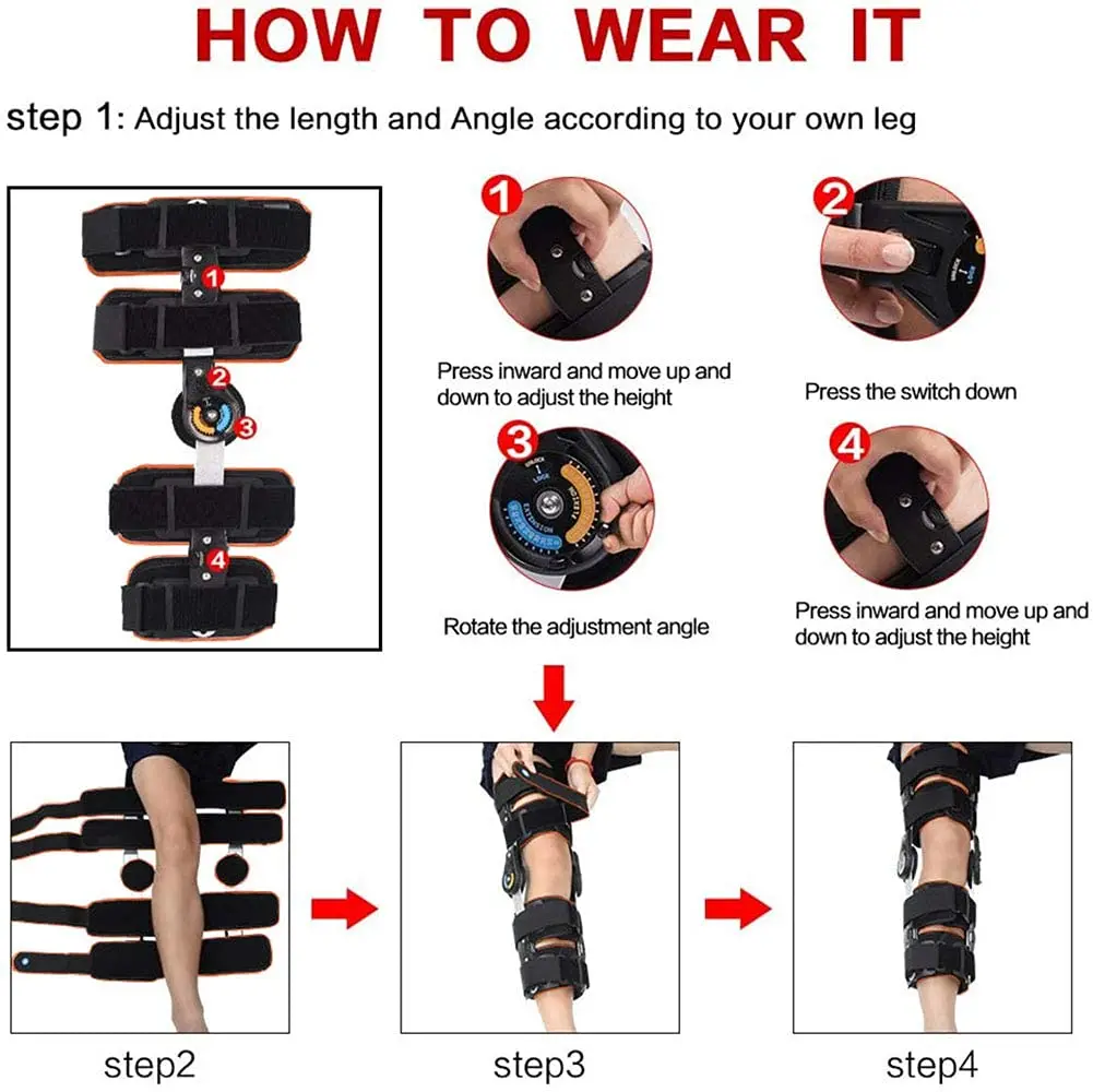 HKJD Hinged ROM Knee Brace Adjustable Knee Immobilizer Support for Arthritis, ACL, PCL, Meniscus Tear, Tendon Post OP Recovery