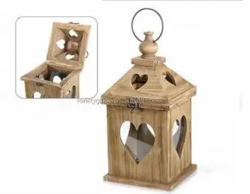 Vintage wind proof rustic wooden lantern with heart  courtyard portable wooden hurricane lantern decoration