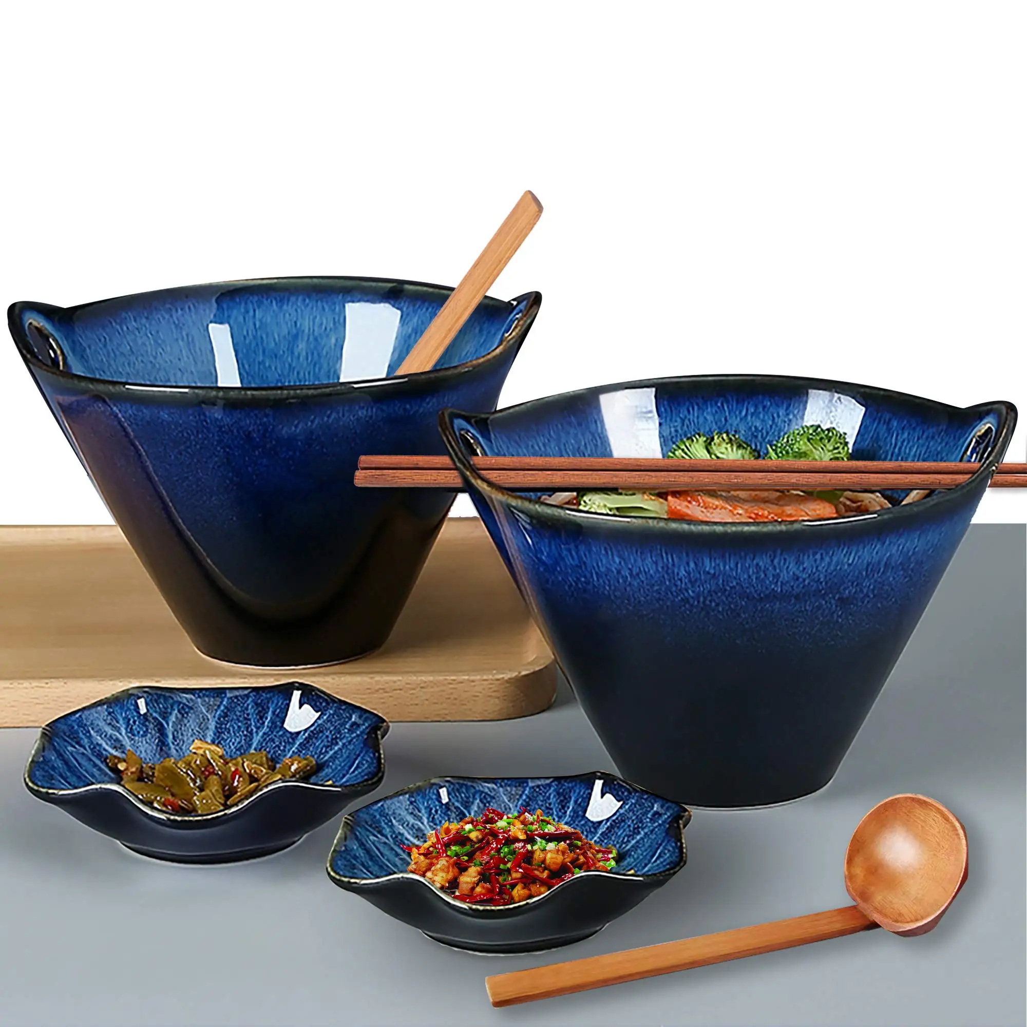 Instant Noodle Ceramic Bowl Porcelain  Bowls Set 28 Ounce Japanese Ramen Noodle Miso Bowl Unique Reactive Glaze color