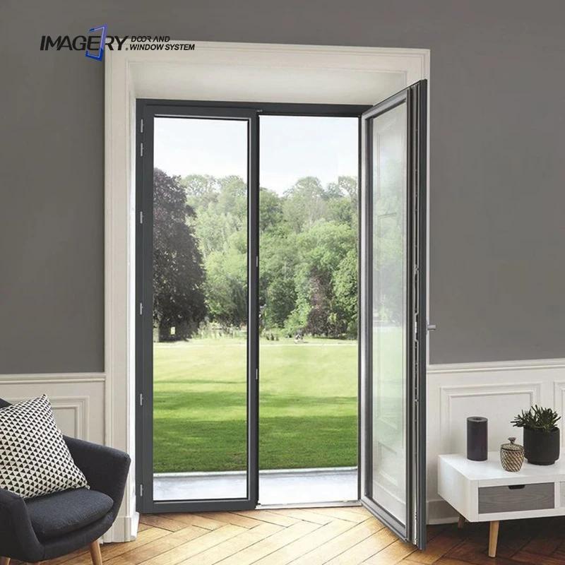 Современный Дизайн Алюминиевая створчатая дверь гостиницы качели двери ветрозащитный водонепроницаемый особенности нержавеющей стали ручной замок