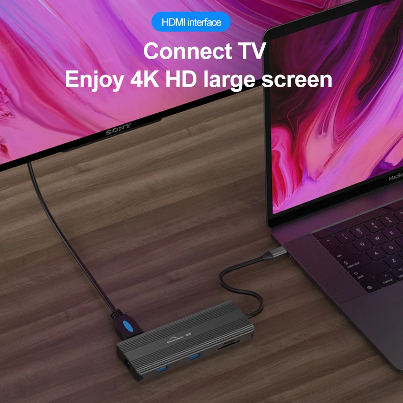 Многофункциональный 8 портов типа C USB Hub Поддержка скорость 60 Гц MINI DP 4K HD SD TF карты высокая в 1 взаимный обмен данными между компьютером и периферийными устройствами концентратор для ноутбука