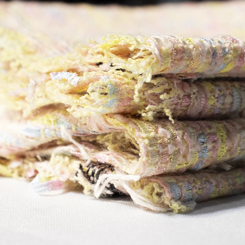 popular design stock clothes suiting blue knitted italian wool formal suit facy yarn dyed tweed fabric