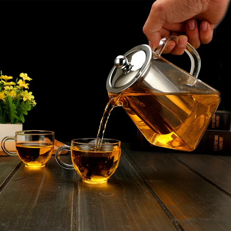 Resistant Glass Teapot with Stainless Steel Infuser and Lid Stovetop Safe Loose Leaf Tea Maker Glass Tea Kettle