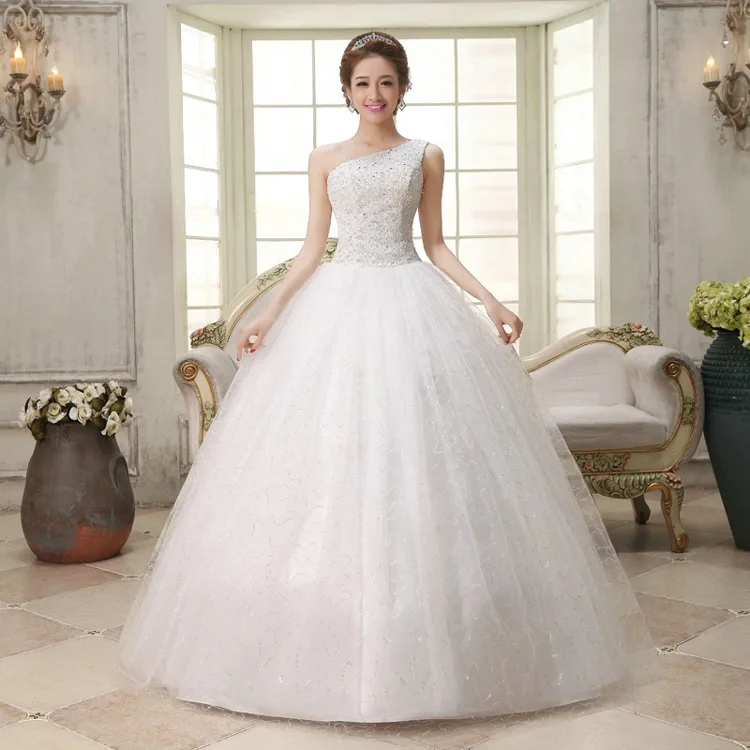 
W1006 Women off shoulder bandage diamond bling simple cheap embroidery sequins wedding dress stage dress 