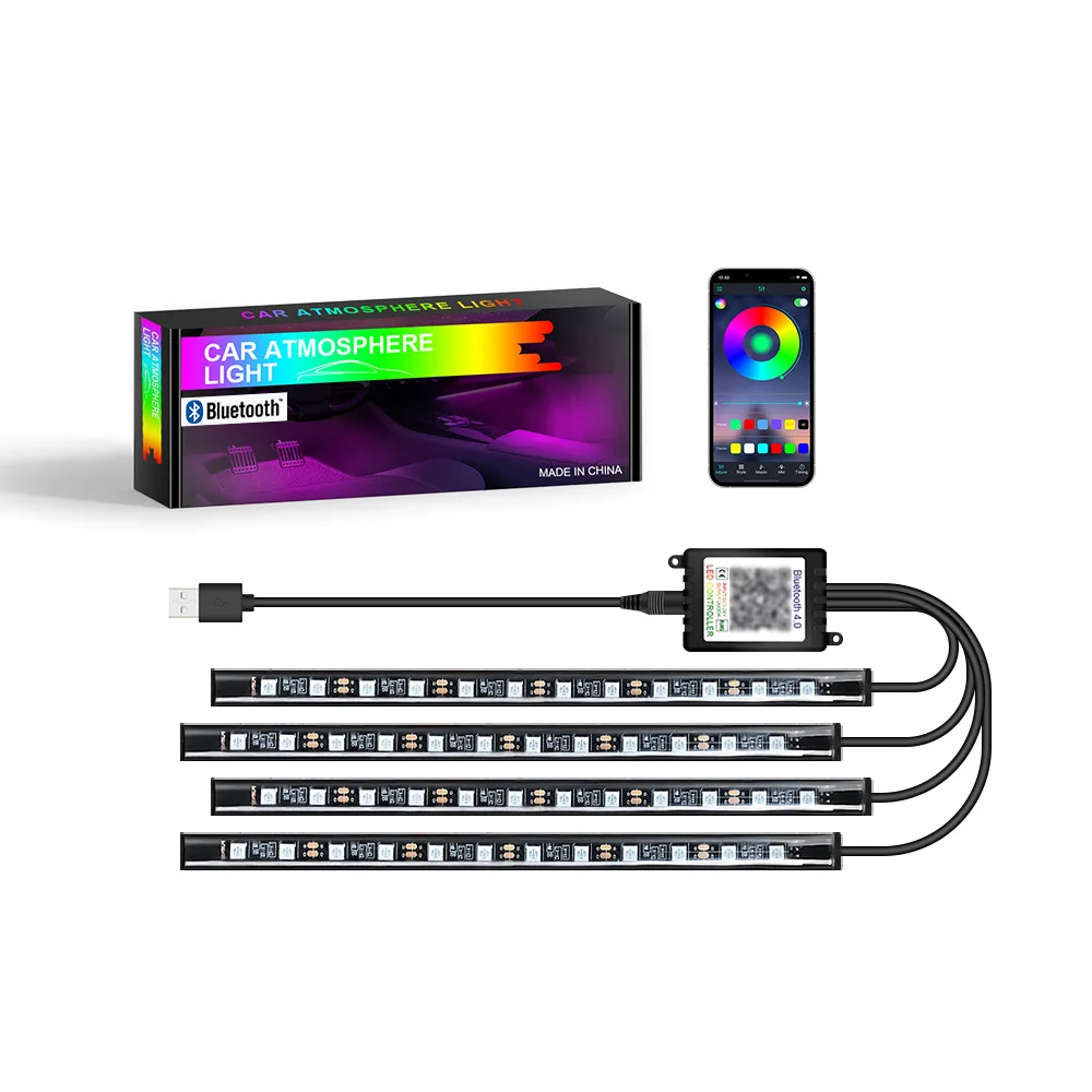 Multicolor RGBIC Inner Ambient Atmosphere Strip USB Kit Sound Active App Wireless Remote Control Car Foot Interior Led Lights