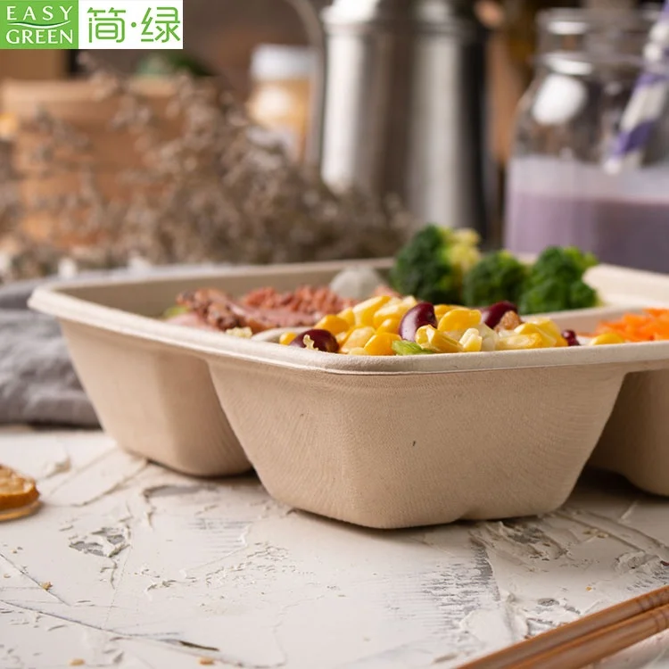  Биоразлагаемые одноразовые food grade 100% экологичен 3 отсек багасса пульпы ресторан на вынос контейнер для пищевых