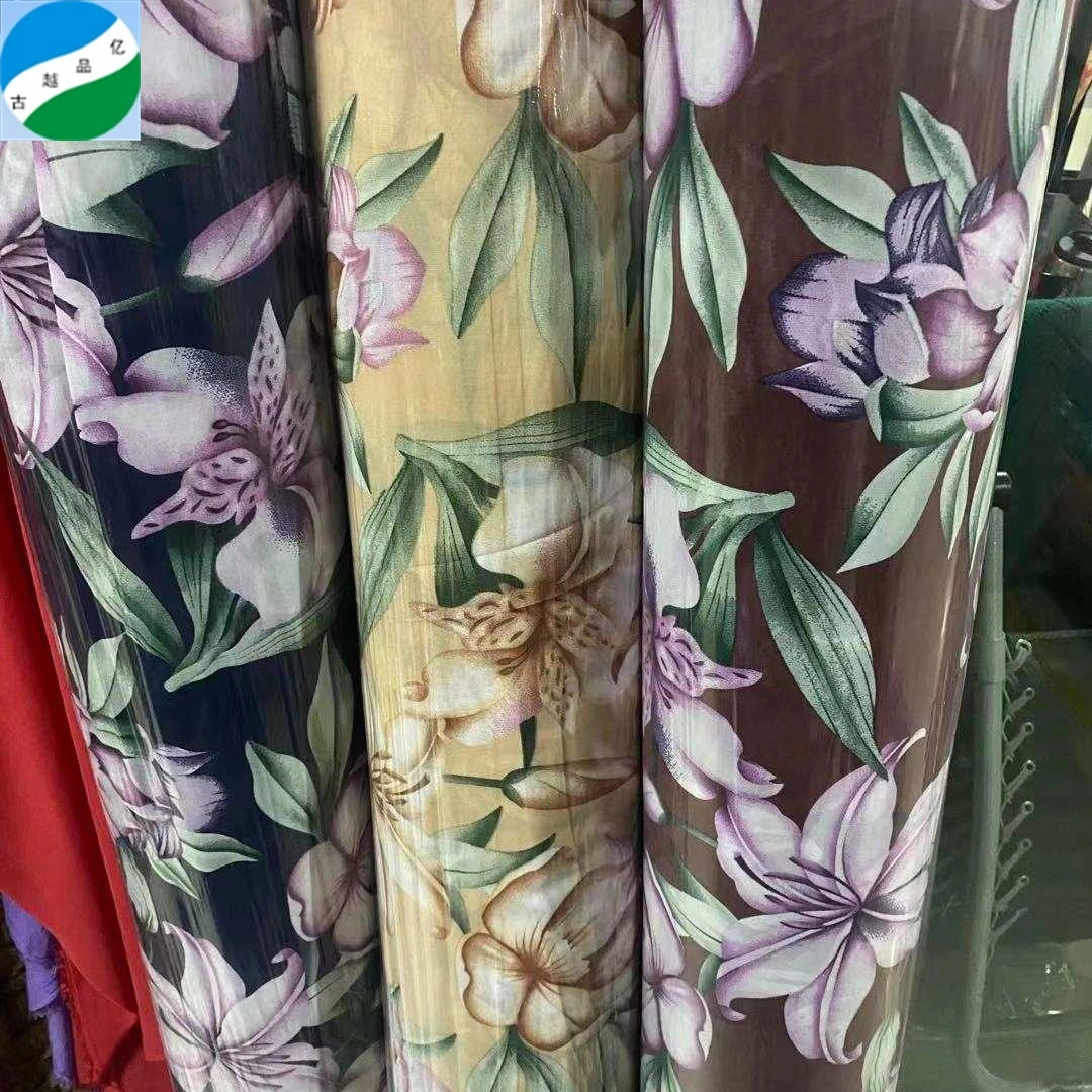 first hand source rollos de tela chiffon printing fabric Chiffon cut flowers printed stock fabric lot China market